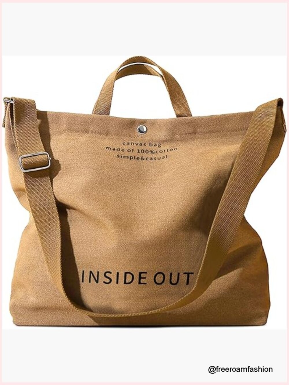 Large Canvas Tote Bag With Crossbody Strap, Heavyweight Cotton, Multiple Pockets